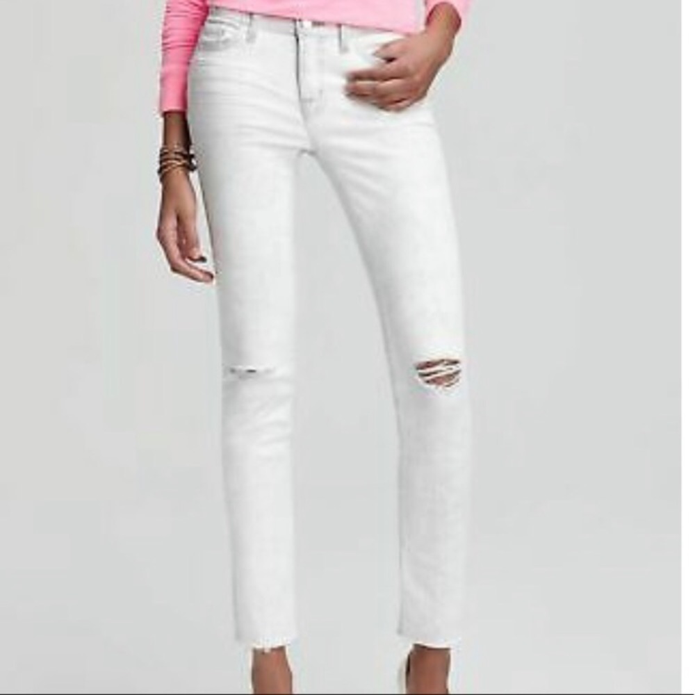 J Brand Hysteria White/Grey Mid Rise Distressed Jeans, size 28